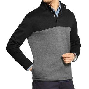 NEW! $70 IZOD QUARTER SNAP PULLOVER SWEATSHIRT! Medium  Gray & Black Fleece